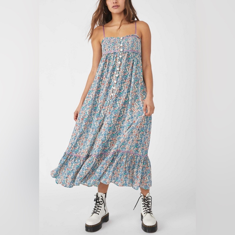 Free People Molly Jo Blue Floral Midi Dress